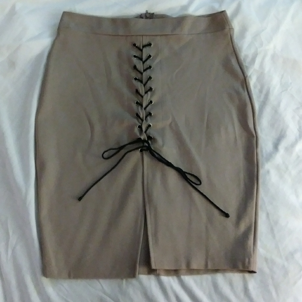 Windsor taupe midi lace up skirt